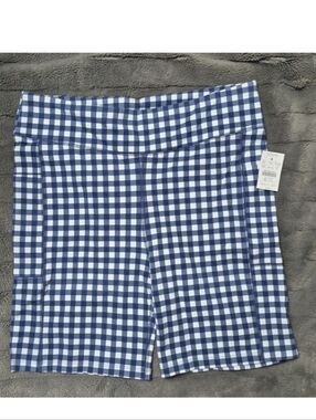 J. Crew Blue & White Gingham Biker Shorts Size Xl, New With Tags